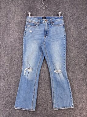 J Crew Mid Rise Flare Crop Jeans Women’s 29* Distressed Preppy Casual